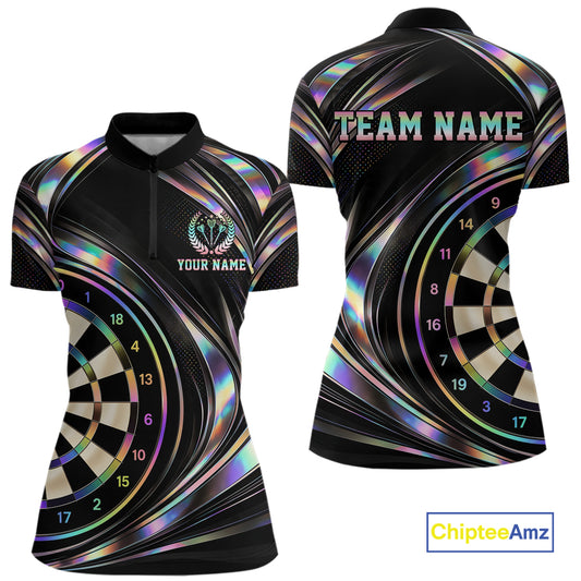 Custom Holograpic Darts Team Jersey Dart Shirts for Women Dart League Shirt Polo & 1/4Zip NNT362