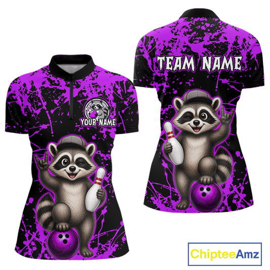 Purple Funny Raccoon Bowling Jersey for Women Bowling League Bowling Team Shirts Polo & 1/4 Zip HN232