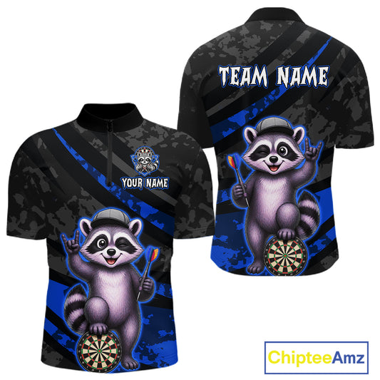 Custom Blue Raccoon Darts Shirt for Men Darts Team Jerseys Dart Uniform Polo & 1/4 Zip NNT326