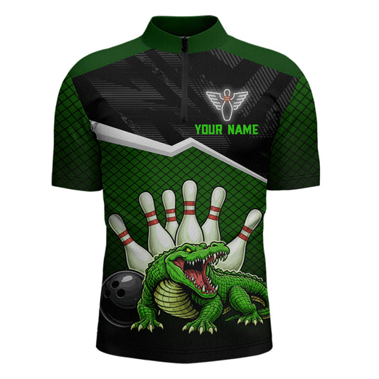Custom Funny Crocodile Bowling Shirt Alligator Bowling Jersey for Men Polo & 1/4 Zip HNT207