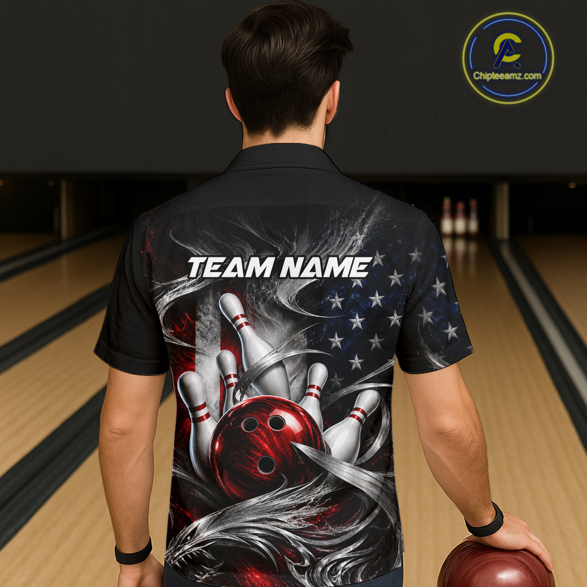 Custom Silver Smoke American Flag Hawaiian Bowling Jersey Bowling Outfit Bowling Team Shirts HNT448