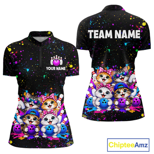 Custom Colorful Funny Cat Bowling Jersey for Women Bowling League Bowling Team Shirts HNT613