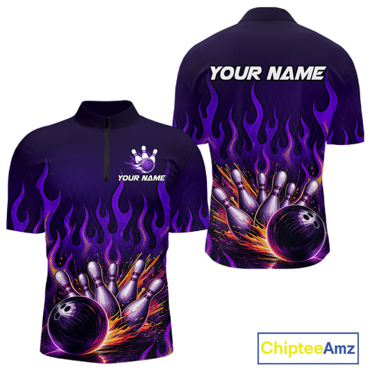 Purple Flaming Bowling Jersey for Men Custom Bowling League Bowling Team Shirts HN293