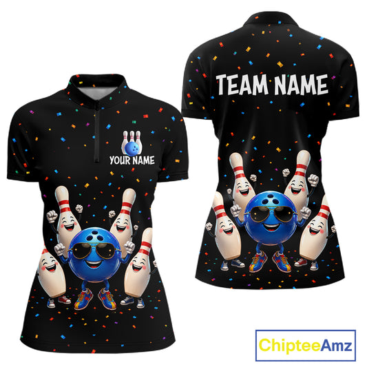 Custom Funny Bowling Pins Ball Bowling Team Shirts Bowling Jerseys for Women Polo & 1/4 Zip HNT561