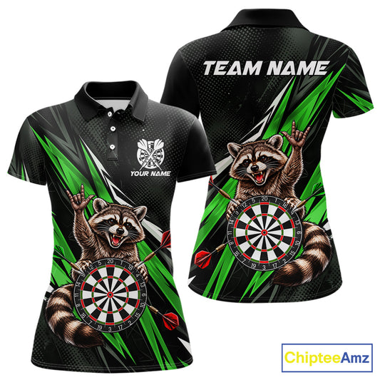 Custom Green Funny Raccoon Dart Shirts for Women Dart Team Jerseys Dartboard Outfit League NNT353