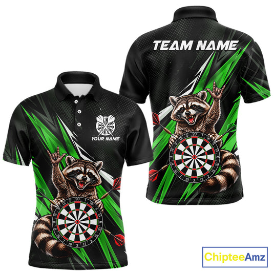 Custom Green Funny Raccoon Dart Shirts for Men Dart Team Jerseys Dartboard Outfit League NNT353