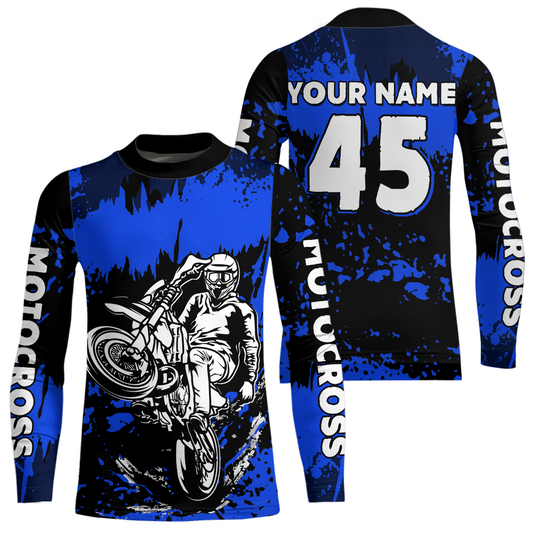 Custom Blue Motocross Jersey for Men Women Kids UPF30+ MX Motorcycle Racing DNT22