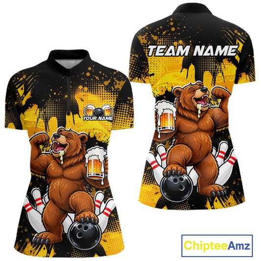 Funny Beer Bear Custom Bear Bowling Team Shirts for Women Bowling Tournament for Bowler HNT642
