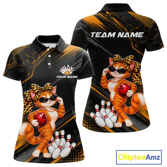 Custom Funny Cat Bowling Team Shirts for Women Bowling Tournament for Bowler Polo & 1/4 Zip HNT644