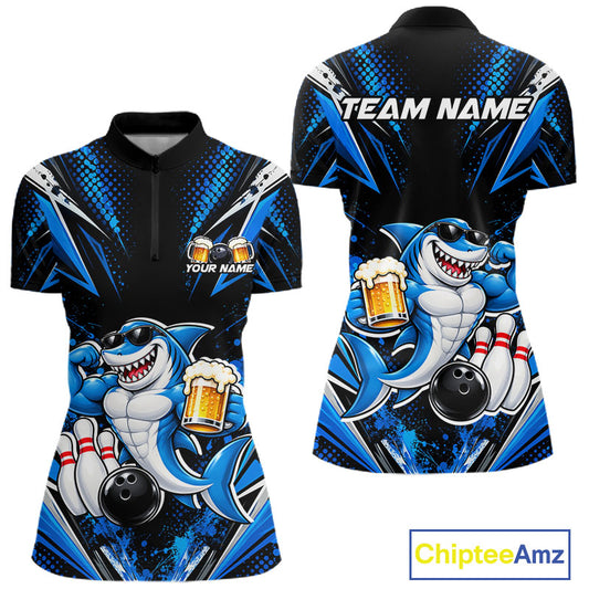 Custom Funny Beer Shark Bowling Shirts For Women, Bowling Team Jersey Bowling Tournament HNT646