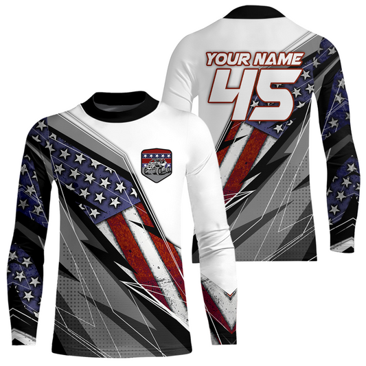 Custom White US Flag UTV Off-Road Shirts Side by Side UTV Motocross Shirt Men Women UPF30+ DNT93