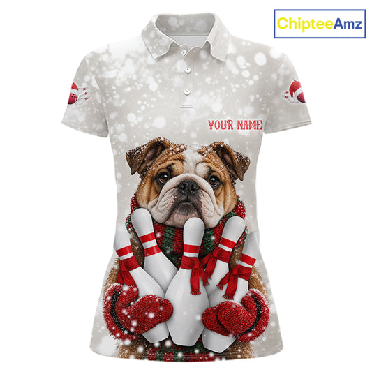 Custom Funny Bulldog Christmas Bowling Jersey for Women Polo & 1/4 Zip Bowling Team Shirts HNT583