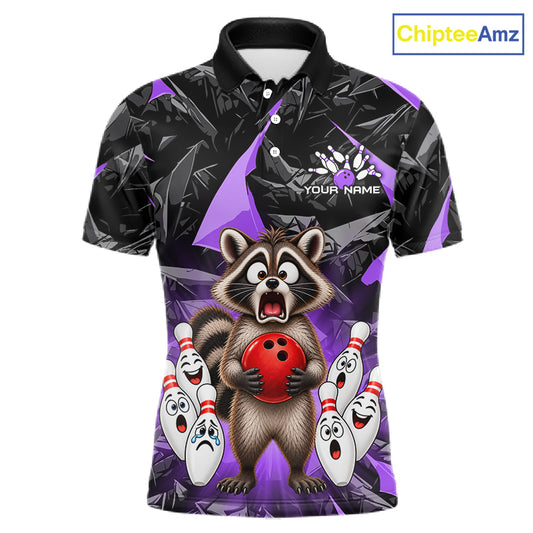 Custom Purple Funny Raccoon Bowling Team Shirts Bowling Jersey for Men Polo & 1/4 Zip HNT138