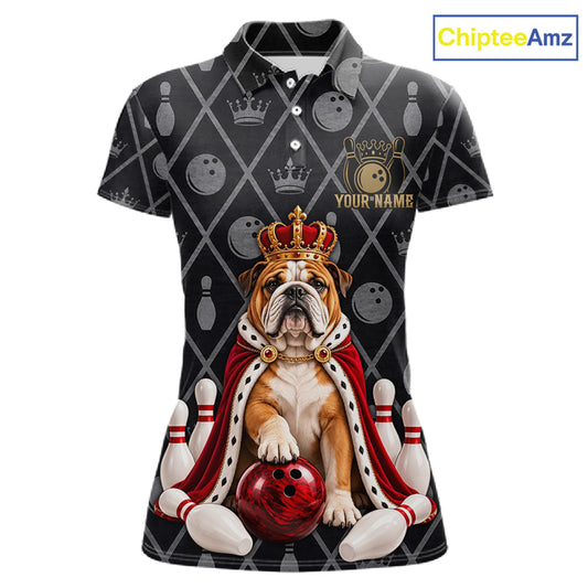 Custom Funny King Bulldog Bowling Jersey for Women Polo & 1/4 Zip Bowling Team Shirts HNT585