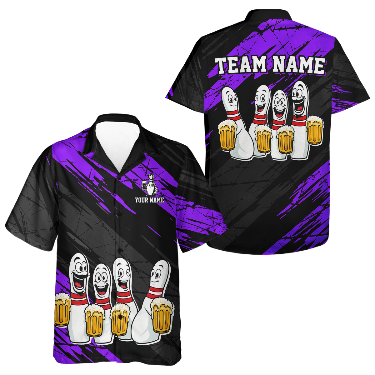 Custom Purple Hawaiian Bowling Jersey for Men Women Bowling Tournament Bowling Team Shirts HNT178