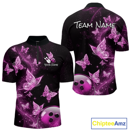 Custom Pink Galaxy Butterflies Bowling Shirt for Men Butterfly Bowling Team Jersey Bowling League HNT277