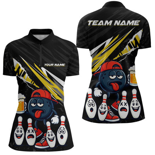 Custom Yellow Beer Bowling Jersey for Women Bowling Team Shirts Bowling Uniform Polo & 1/4 Zip HNT133