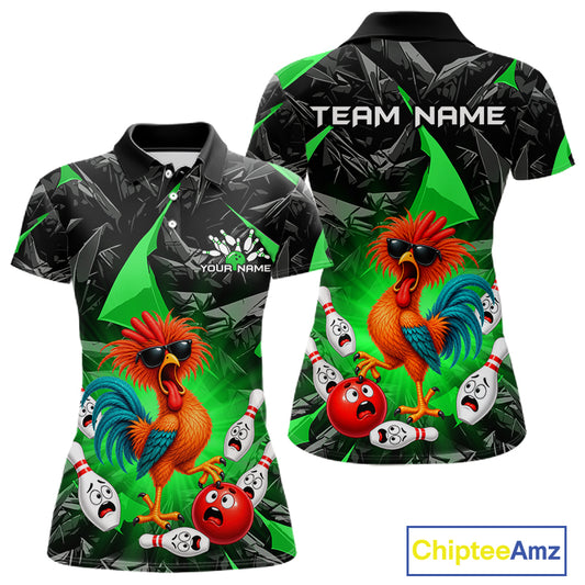Custom Green Funny Chicken Bowling Team Jerseys for Women Bowling League Polo & 1/4 Zip HNT575