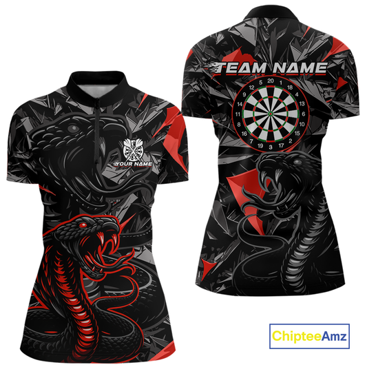 Red Custom Cobra Snake Dart Shirts for Women Dart Team Jersey Dartboard Gifts Polo & 1/4 Zip NNT162