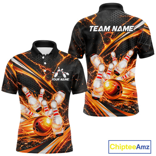 Custom Orange Thunder Bowling Jerseys for Men Bowling Team Jerseys Bowling for Bowlers HNT607