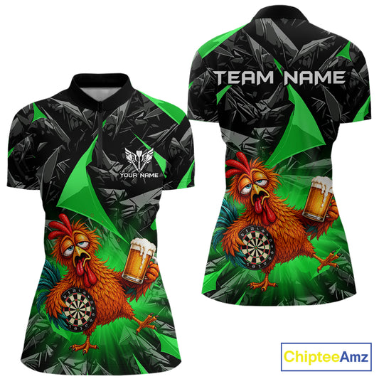 Custom Green Funny Chicken Drunk Darts Shirt for Women Darts Team Jerseys Dartboard Shirt NNT305