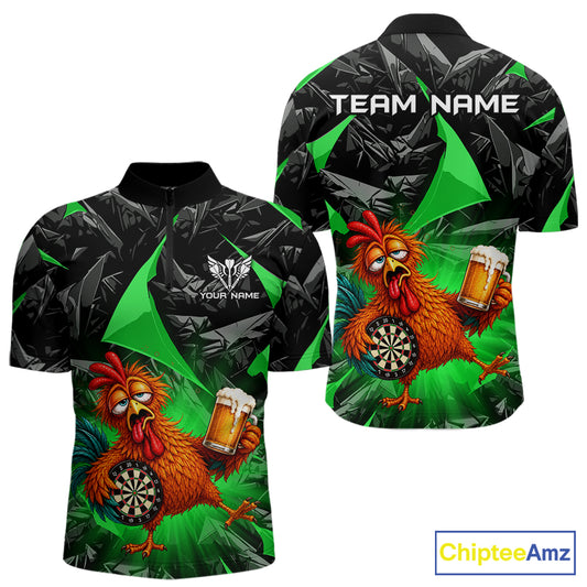 Custom Green Funny Chicken Drunk Darts Shirt for Men Darts Team Jerseys Dartboard Shirt NNT305