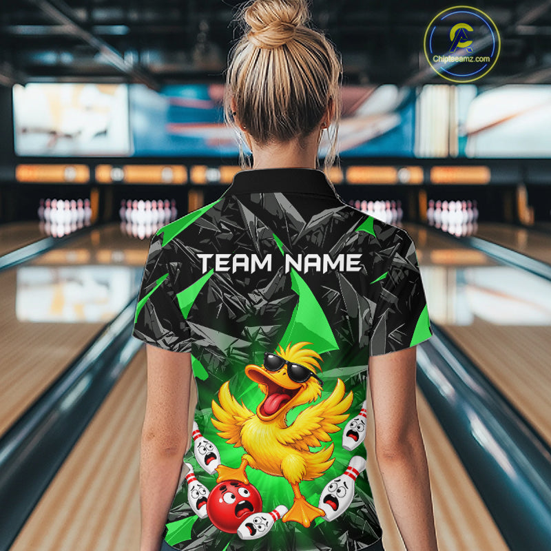 Custom Green Funny Duck Bowling Team Shirts for Women Bowling Uniform Bowling Tournament HNT623