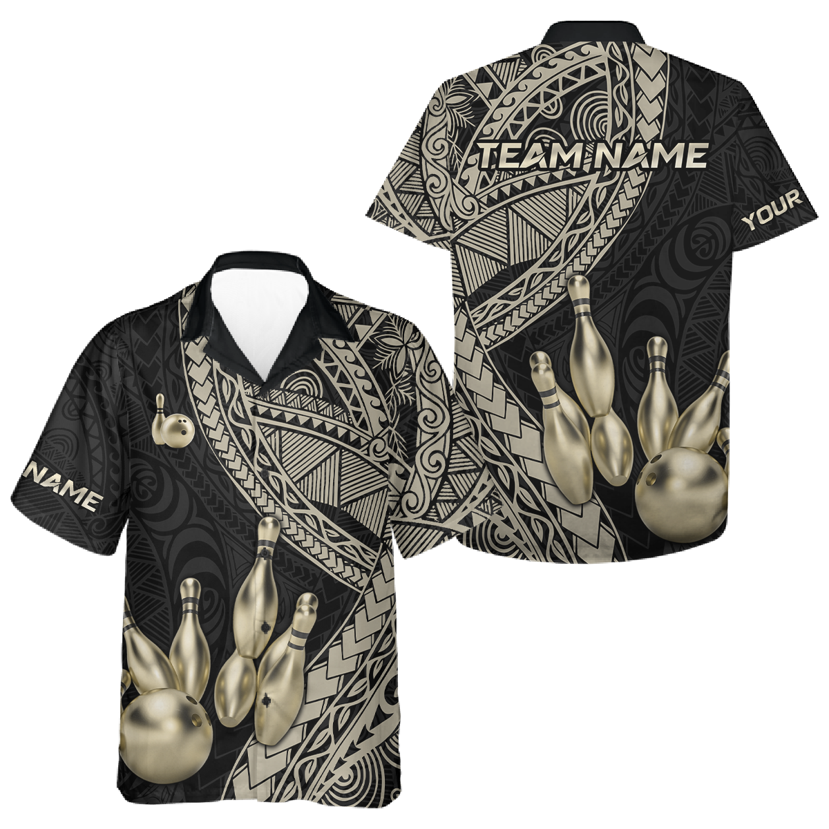 Custom Black Gold Tribal Bowling Jersey for Men Women Bowling Team Shirts Bowling League HNT225