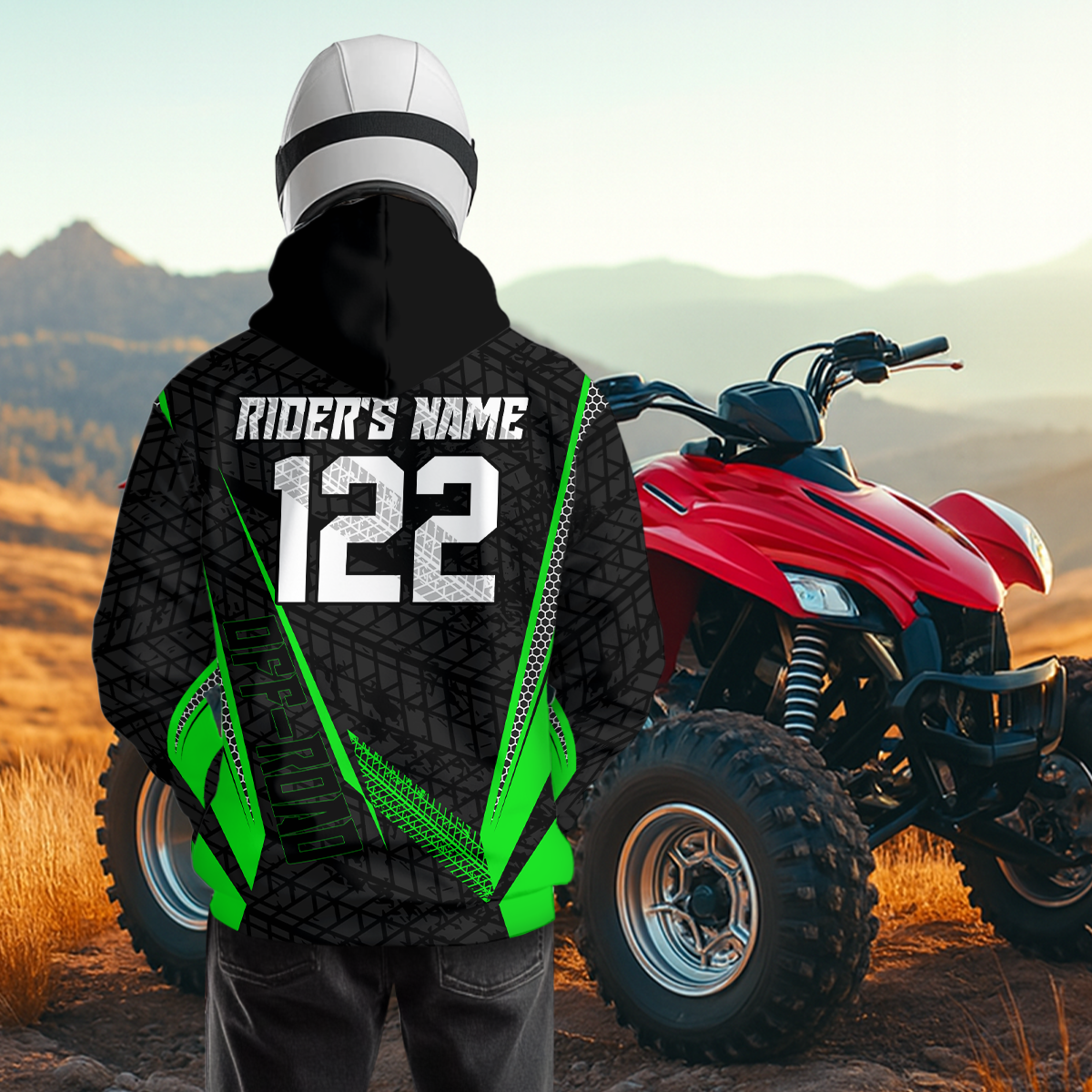 Green Atv Motocross Hoodie For Adult&Kid Upf30+ Pink Quad Bike Shirt Off-Road Atv Mx Racing NHN013