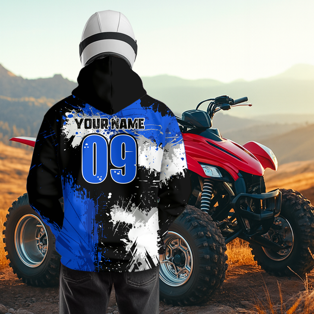 Blue ATV Motocross Hoodie Personalized Upf30+ Adult&Kid Quad Bike Shirt Atv Mx Off-Road Extreme NHN003