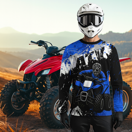 Blue ATV Motocross Jersey Personalized UPF30+ Adult&Kid Quad Bike Shirt Atv Mx Off-Road Dirt Bike NHN003