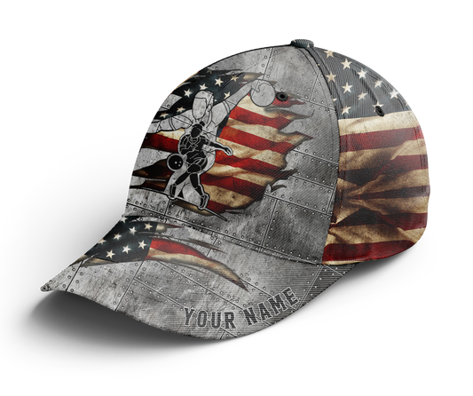 American Flag Bowling Hat for Men Women Custom Bowling Cap for Team Bowlers Gift BDT430
