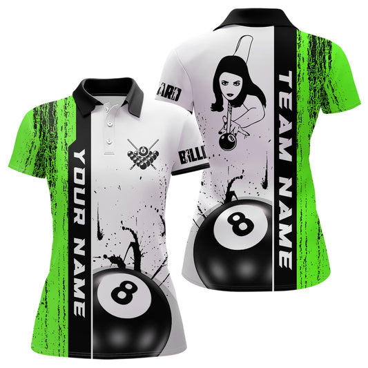 Ball 8 Grunge Ink Style Billiard Polo Shirts For Women Custom Name Billiard Shirt Colors YYD0069
