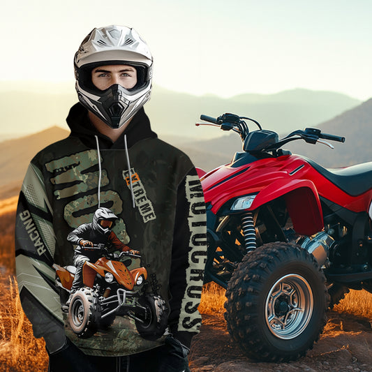 Camo Quad Bike Hoodie For Adult Atv Motocross Hooded Jersey Retro Off-Road Extreme Quad Shirt Vintage NHN005