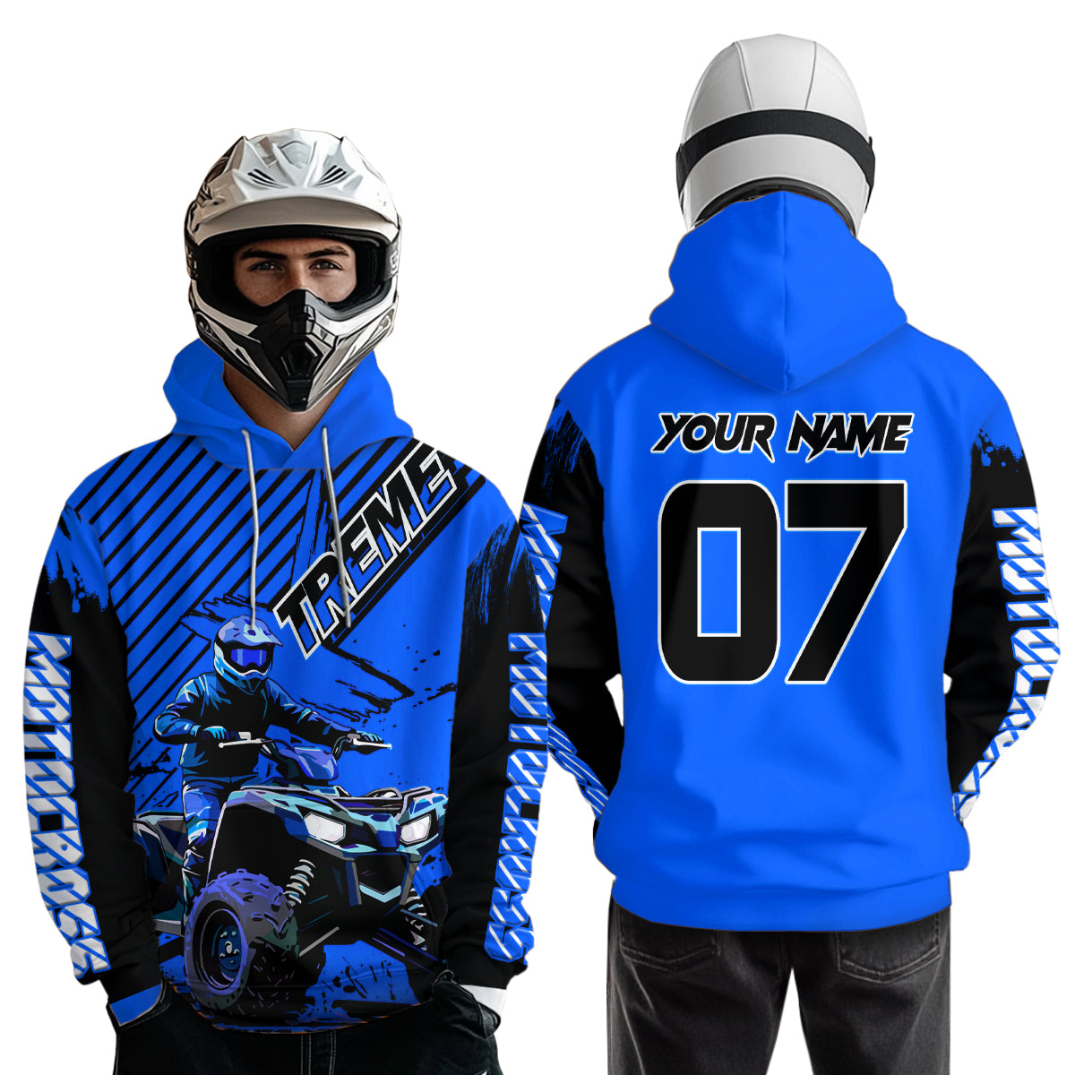 Custom Blue ATV Racing Hoodie UPF30+ Motocross Hoodie Men Women Extreme Riding Sweatshirt for Kids MHT200