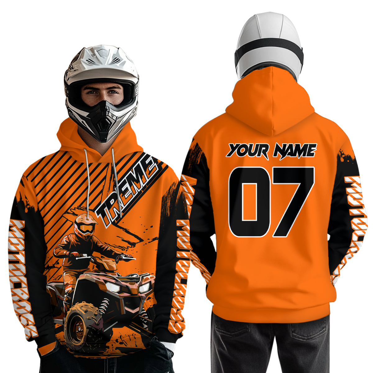 Custom Orange ATV Racing Hoodie UPF30+ Motocross Hoodie Men Women Extreme Riding Sweatshirt for Kids MHT200