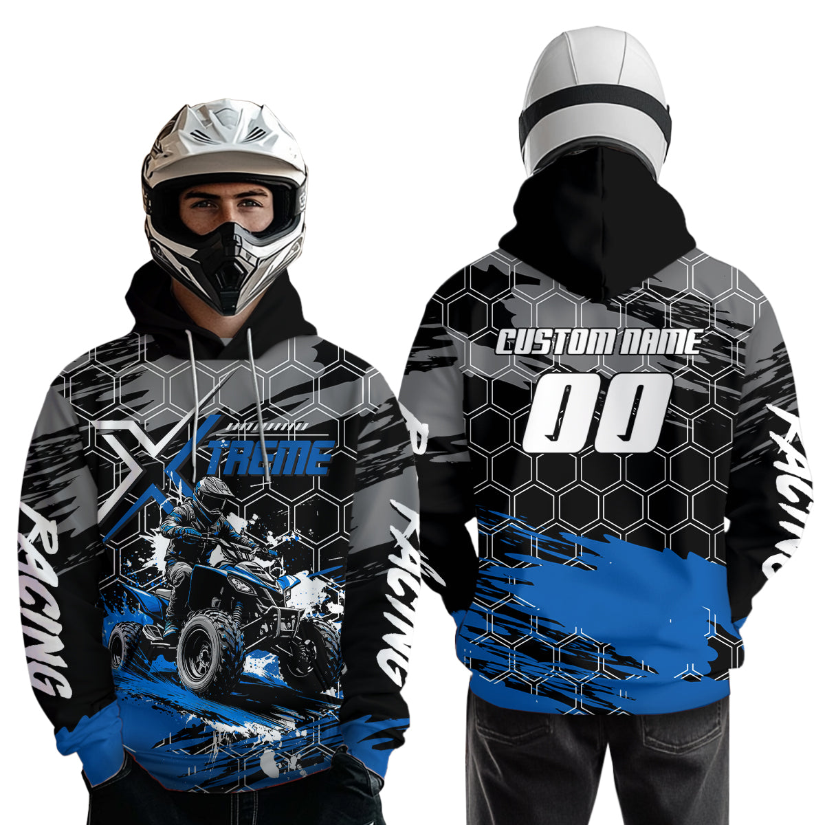 Blue Atv Racing Hoodie Custom Quad Bike Shirt Upf30+ Adult Youth Off-Road Atv Motocross Hoooded NHN008