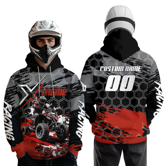 Red Atv Racing Hoodie Personalized Quad Bike Shirt Upf30+ Adult Youth Off-Road Atv Motocross Hoooded NHN008