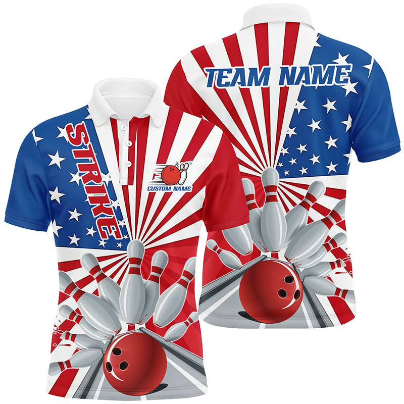 Custom Strike Bowling Shirts For Men And Women, Patriotic Bowling Tournament Team Shirt IPHW6519