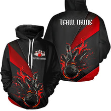 Load image into Gallery viewer, Red And Black Custom Flame Bowling Shirt For Men And Women, Hoodie Bowling Team Shirts With Name IPHW6185