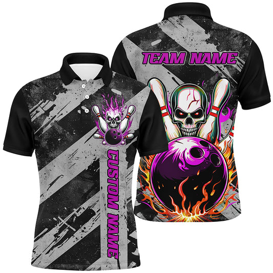 Custom Multi-Color Flame Skull Bowling Team Shirts For Men And Women, Flaming Bowling Jerseys Bowlers Outfit IPHW6556