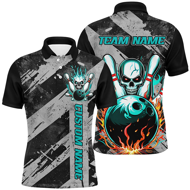 Custom Multi-Color Flame Skull Bowling Team Shirts For Men And Women, Flaming Bowling Jerseys Bowlers Outfit IPHW6556