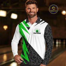 Load image into Gallery viewer, Black and White Bowling Polo, Quarter Zip Shirt for Men Custom Lightning Team bowling jerseys | Green NQS9838