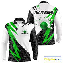 Load image into Gallery viewer, Black and White Bowling Polo, Quarter Zip Shirt for Men Custom Lightning Team bowling jerseys | Green NQS9838