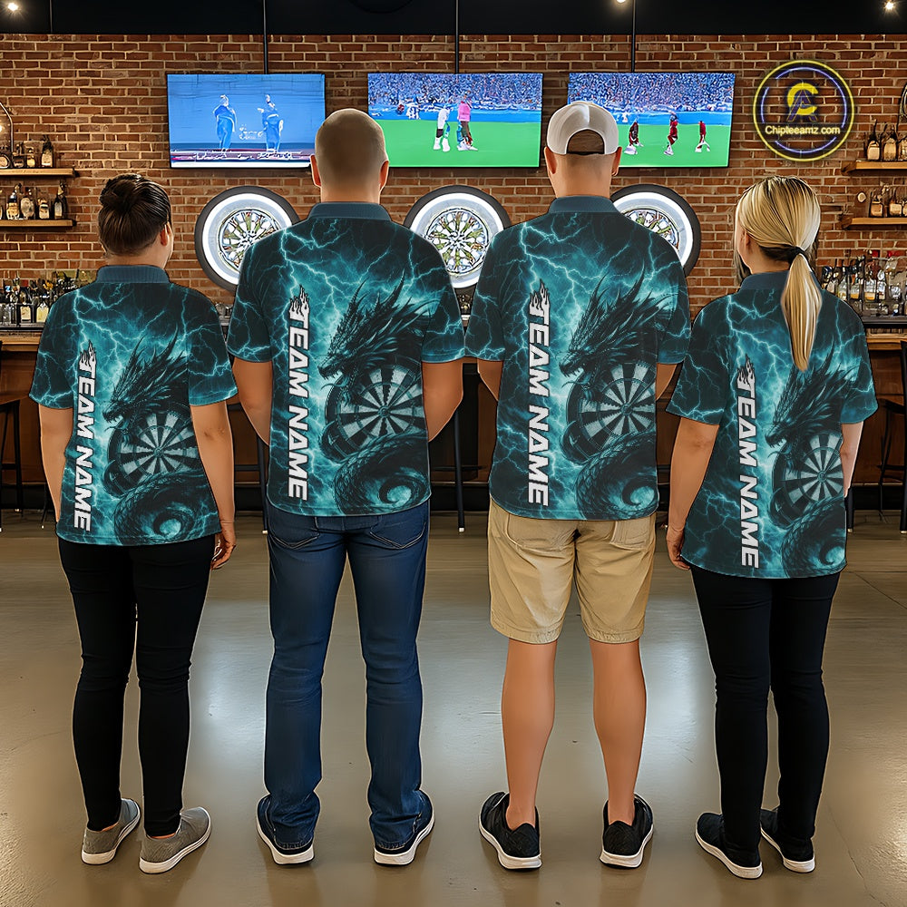 Custom Turquoise Blue Thunder Lightning Dragon Dart Jerseys, Multi Styles Dart Shirts For Men, Women And Kid IPHW10398
