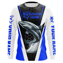Load image into Gallery viewer, Blacktip Shark Fishing Custom Long Sleeve Performance Shirts, Shark Fishing Apparel | Blue IPHW6305