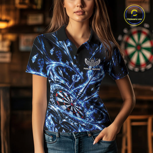 Custom Icy Blue Crystal Ice Dart Polo Shirt For Women, Dart Team Jersey Dart Outfit IPHW12444