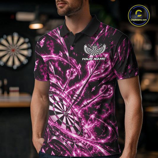 Custom Icy Pink Crystal Ice Dart Polo Shirt For Men, Dart Team Jersey Dart Outfit IPHW12445