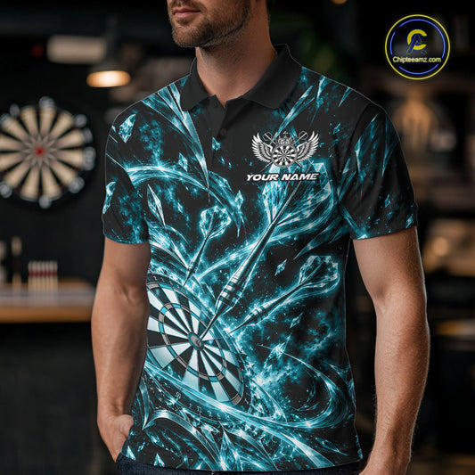 Custom Icy Turquoise Crystal Ice Dart Polo Shirt For Men, Dart Team Jersey Dart Outfit IPHW12447