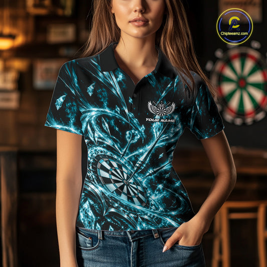 Custom Icy Turquoise Crystal Ice Dart Polo Shirt For Women, Dart Team Jersey Dart Outfit IPHW12447